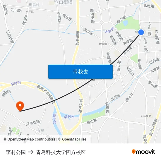 李村公园 to 青岛科技大学四方校区 map