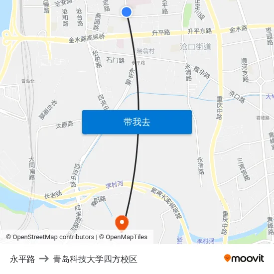 永平路 to 青岛科技大学四方校区 map