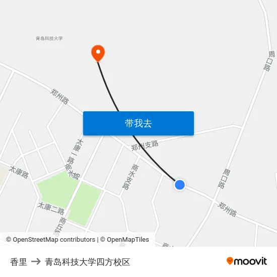 香里 to 青岛科技大学四方校区 map