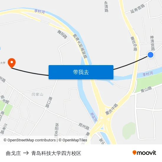 曲戈庄 to 青岛科技大学四方校区 map