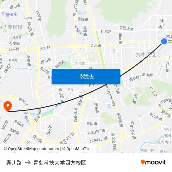 宾川路 to 青岛科技大学四方校区 map