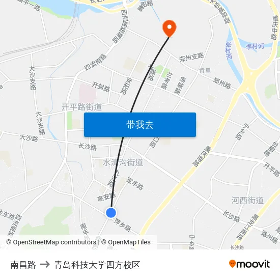 南昌路 to 青岛科技大学四方校区 map