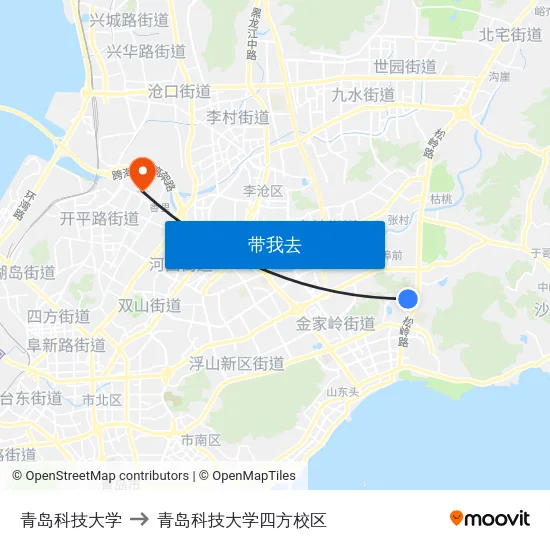 青岛科技大学 to 青岛科技大学四方校区 map