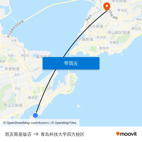 凯宾斯基饭店 to 青岛科技大学四方校区 map