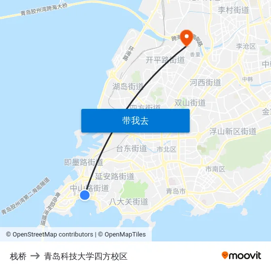 栈桥 to 青岛科技大学四方校区 map