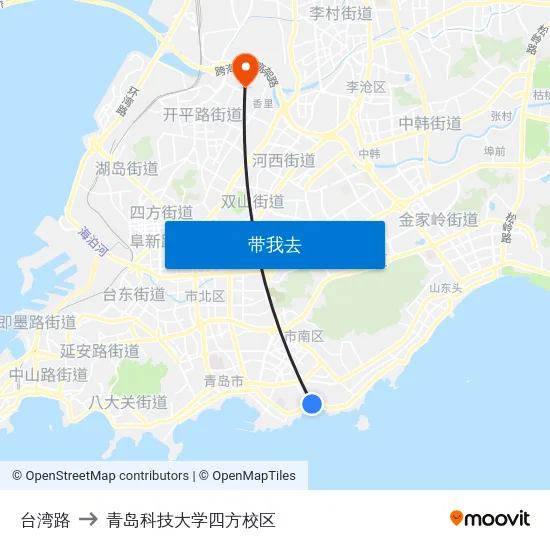 台湾路 to 青岛科技大学四方校区 map