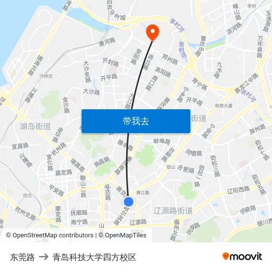 东莞路 to 青岛科技大学四方校区 map