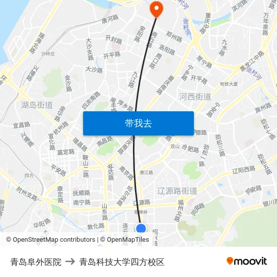 青岛阜外医院 to 青岛科技大学四方校区 map