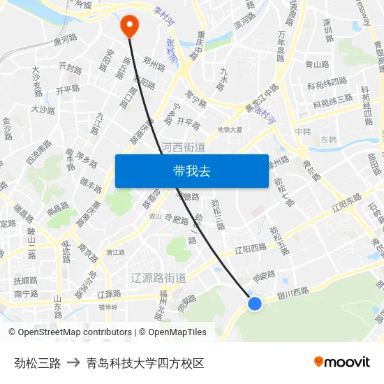 劲松三路 to 青岛科技大学四方校区 map