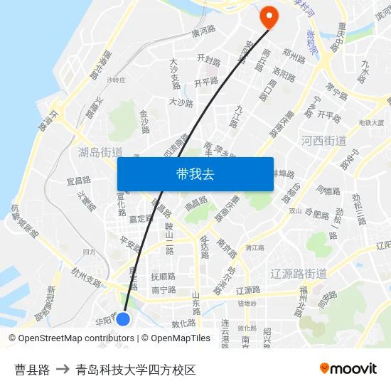 曹县路 to 青岛科技大学四方校区 map