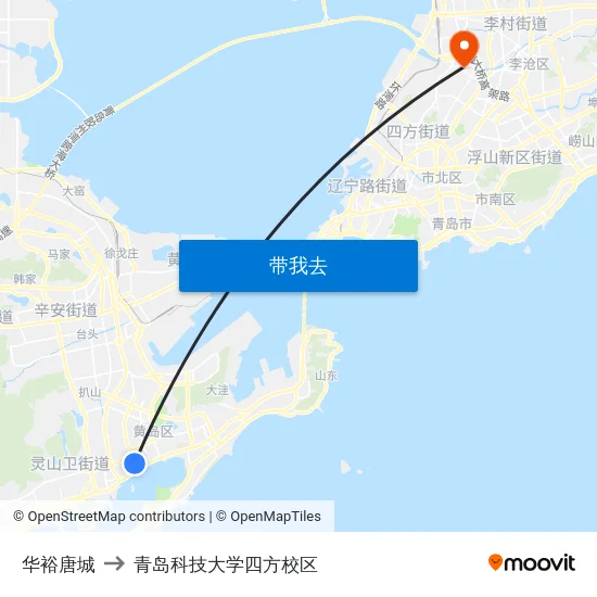 华裕唐城 to 青岛科技大学四方校区 map