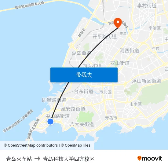 青岛火车站 to 青岛科技大学四方校区 map