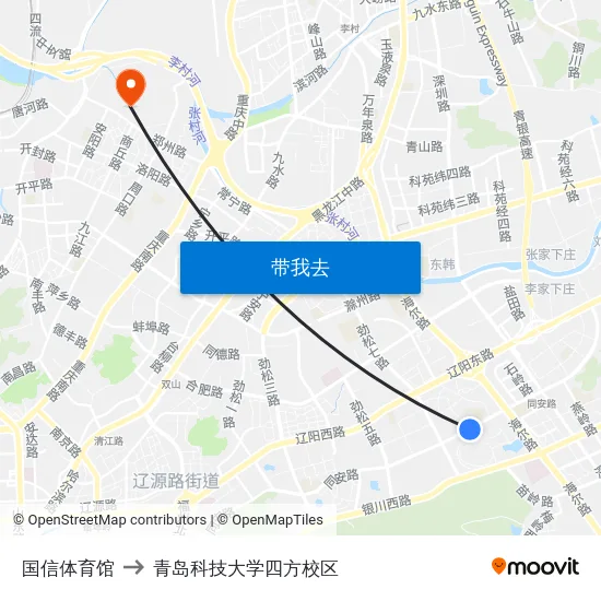 国信体育馆 to 青岛科技大学四方校区 map