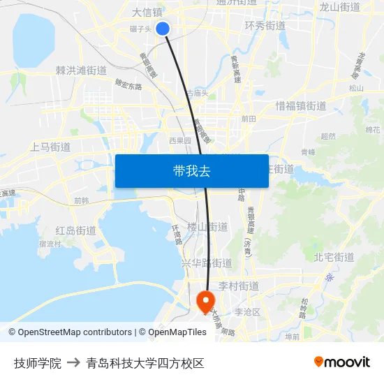技师学院 to 青岛科技大学四方校区 map