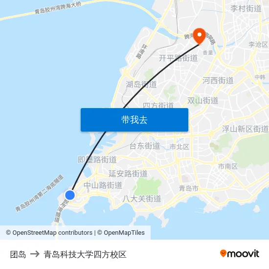 团岛 to 青岛科技大学四方校区 map