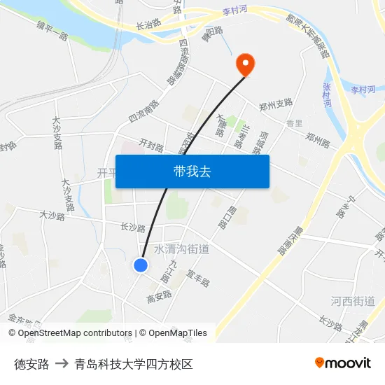 德安路 to 青岛科技大学四方校区 map