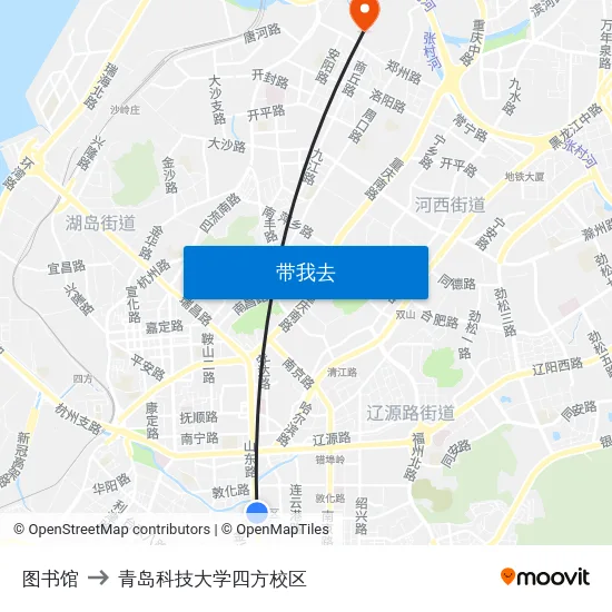 图书馆 to 青岛科技大学四方校区 map