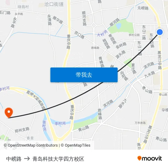 中崂路 to 青岛科技大学四方校区 map