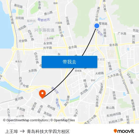 上王埠 to 青岛科技大学四方校区 map