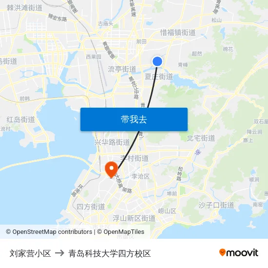 刘家营小区 to 青岛科技大学四方校区 map