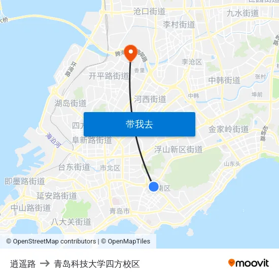 逍遥路 to 青岛科技大学四方校区 map