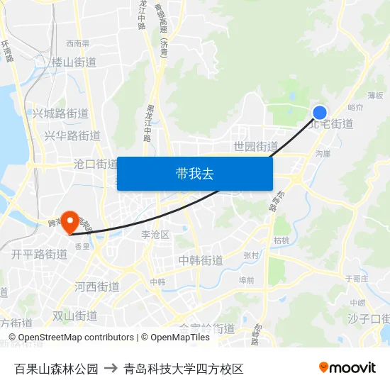 百果山森林公园 to 青岛科技大学四方校区 map