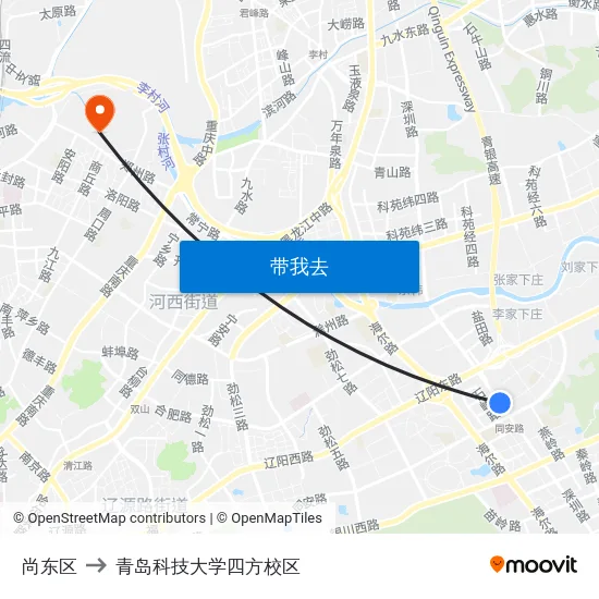 尚东区 to 青岛科技大学四方校区 map