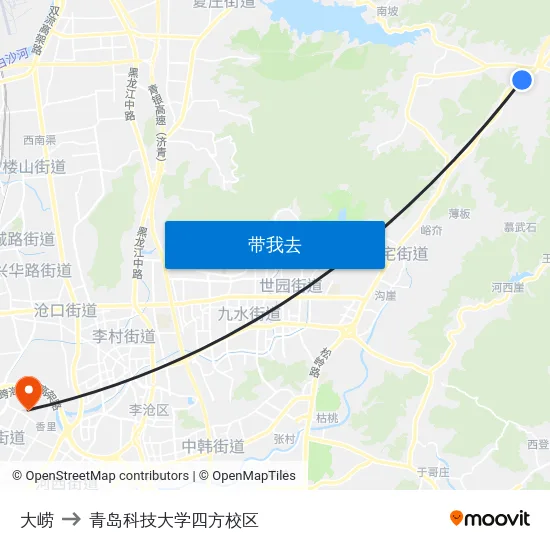 大崂 to 青岛科技大学四方校区 map