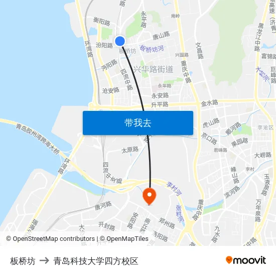板桥坊 to 青岛科技大学四方校区 map