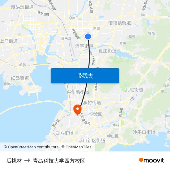 后桃林 to 青岛科技大学四方校区 map