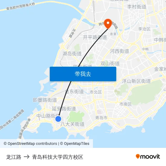 龙江路 to 青岛科技大学四方校区 map