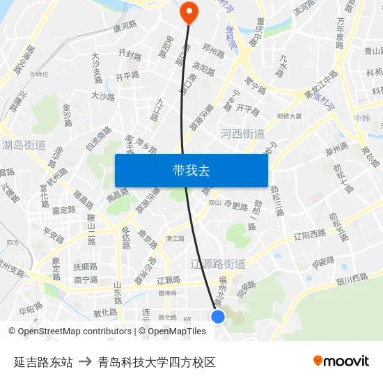 延吉路东站 to 青岛科技大学四方校区 map