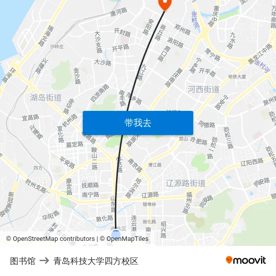 图书馆 to 青岛科技大学四方校区 map