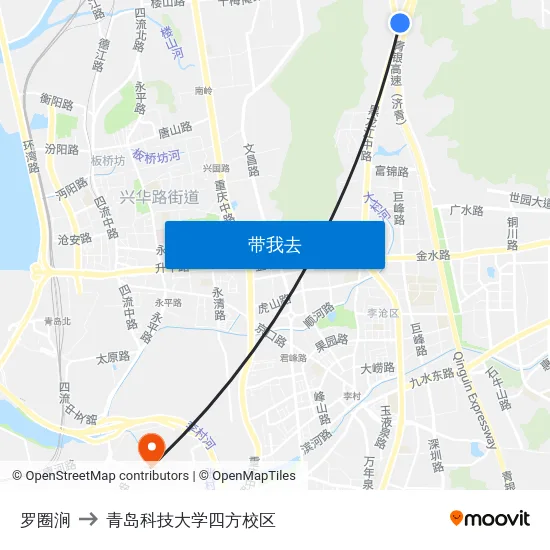 罗圈涧 to 青岛科技大学四方校区 map