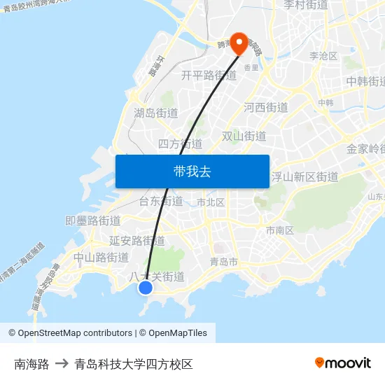 南海路 to 青岛科技大学四方校区 map