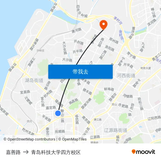 嘉善路 to 青岛科技大学四方校区 map