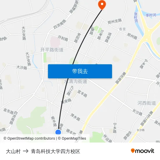 大山村 to 青岛科技大学四方校区 map