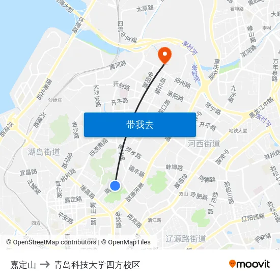 嘉定山 to 青岛科技大学四方校区 map