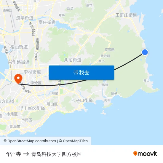 华严寺 to 青岛科技大学四方校区 map