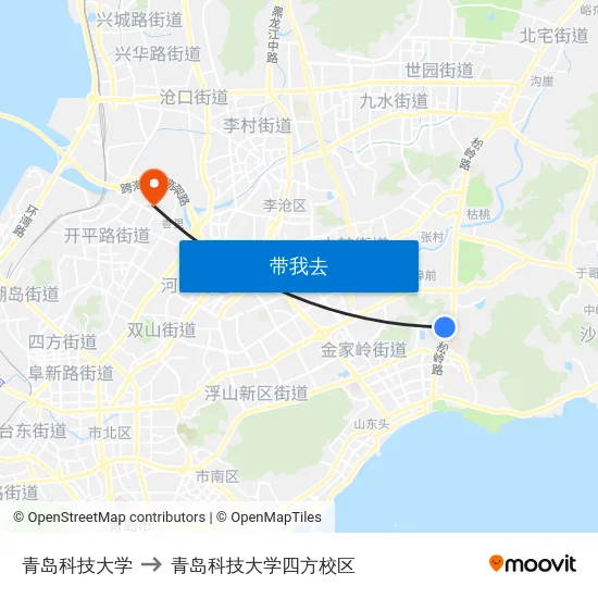 青岛科技大学 to 青岛科技大学四方校区 map