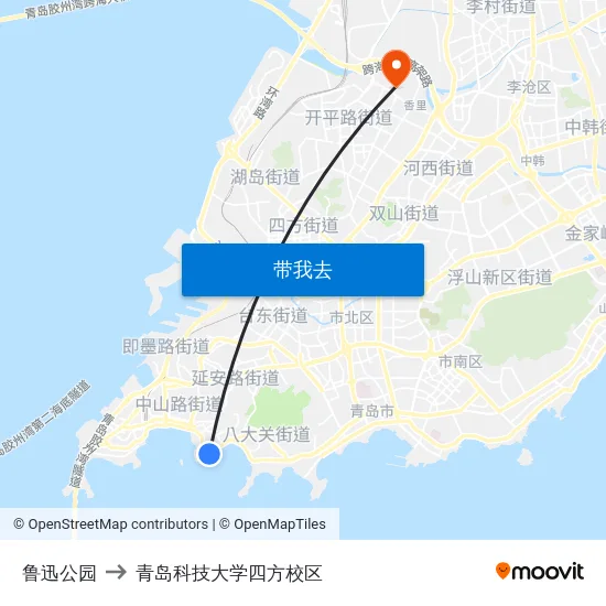 鲁迅公园 to 青岛科技大学四方校区 map
