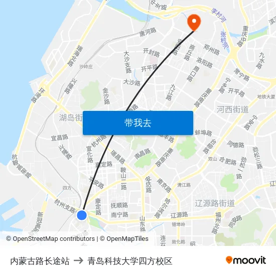 内蒙古路长途站 to 青岛科技大学四方校区 map