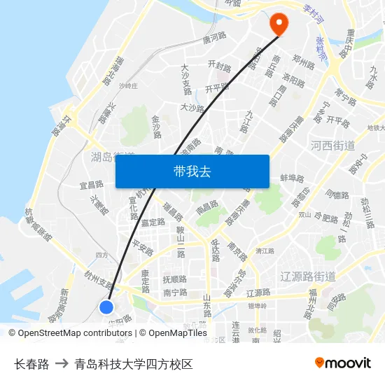 长春路 to 青岛科技大学四方校区 map