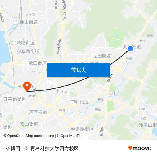 茶博园 to 青岛科技大学四方校区 map