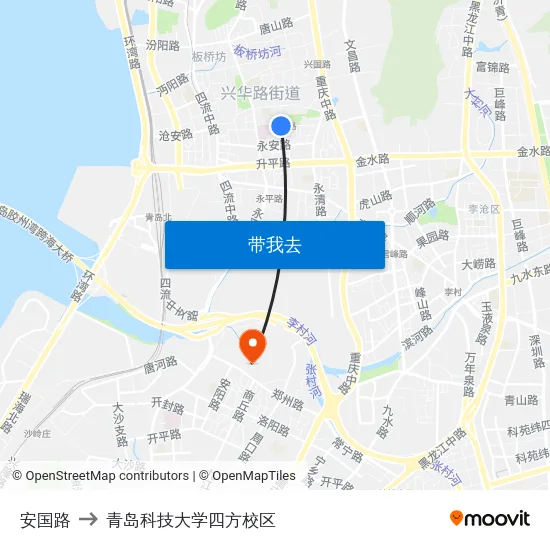 安国路 to 青岛科技大学四方校区 map