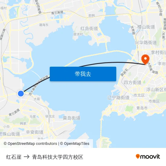 红石崖 to 青岛科技大学四方校区 map