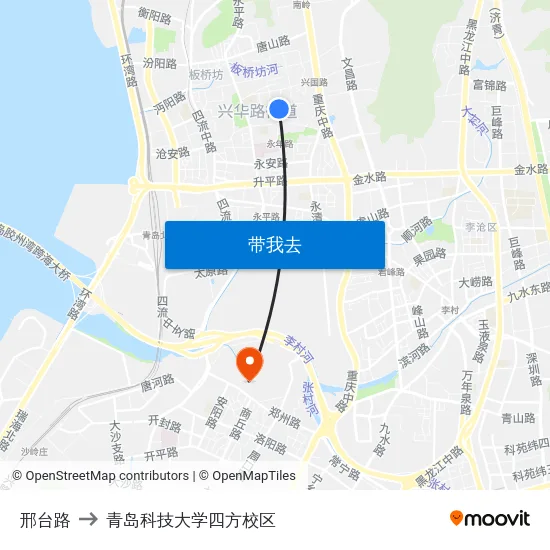 邢台路 to 青岛科技大学四方校区 map
