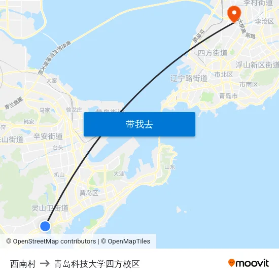 西南村 to 青岛科技大学四方校区 map