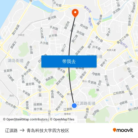 辽源路 to 青岛科技大学四方校区 map