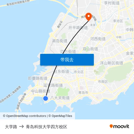 大学路 to 青岛科技大学四方校区 map